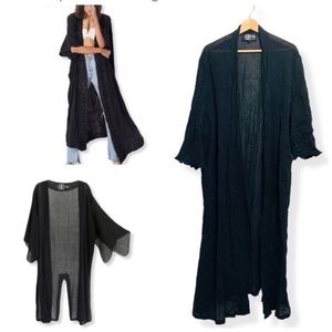 Chic Cottons Pure Cotton Black Kimono Jacket W/ Pockets Gauzy Large NWOT